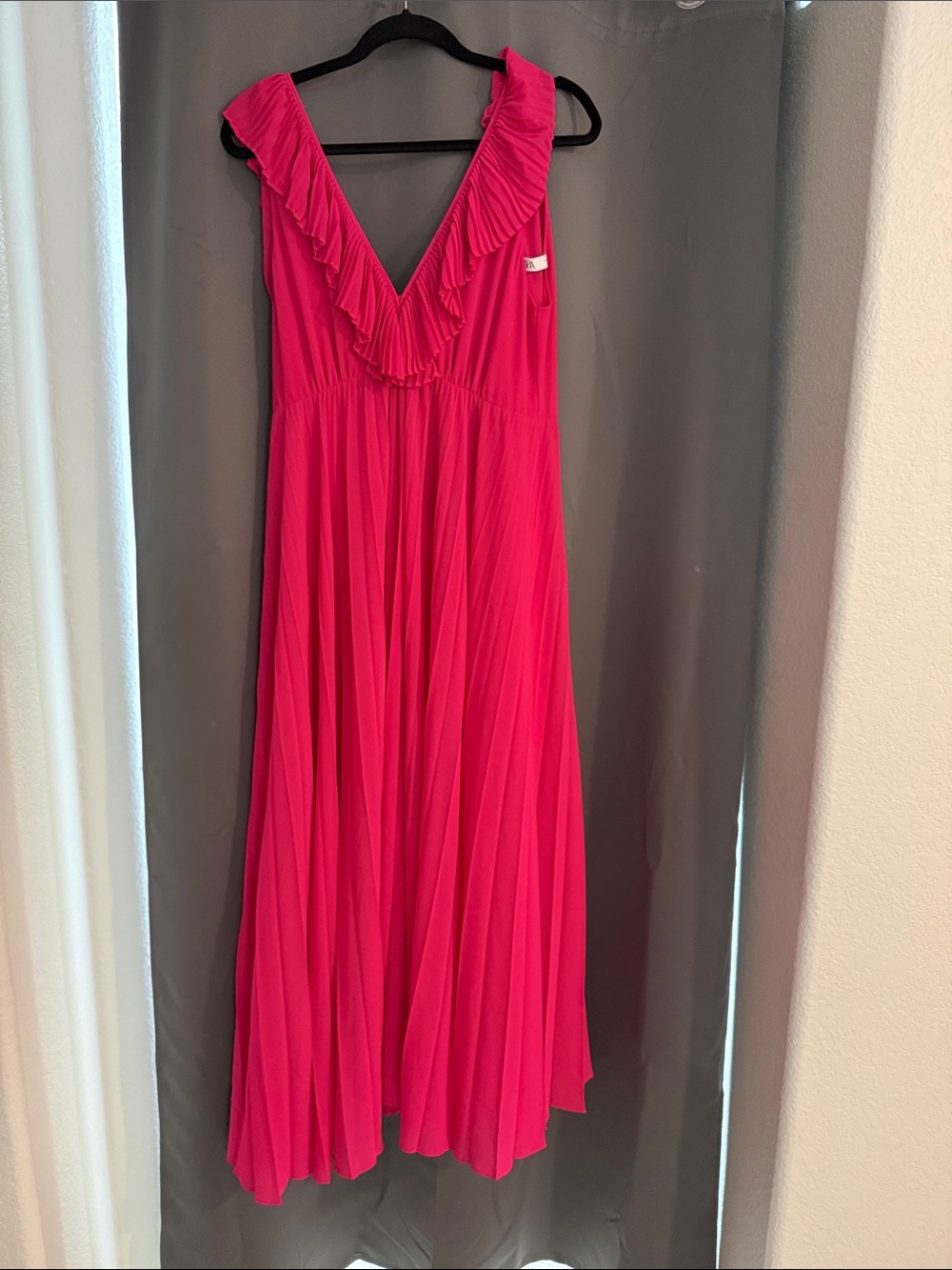 Zara Hot Pink Ruffle V-Neck Maxi Dress